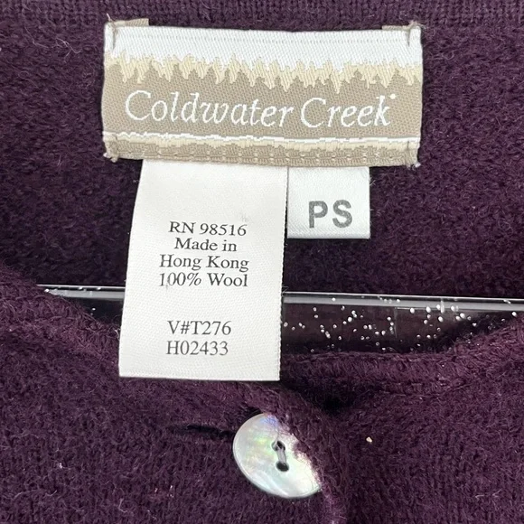 Vintage Coldwater Creek Purple Boiled Wool Appliqué leaves Jacket Coat sz PS - Picture 13 of 13